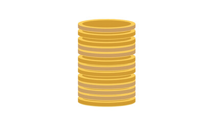 A stack of ten gold-colored coins is presented on a clean white background
