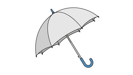 A cartoon illustration of a classic open umbrella in white and blue colors
