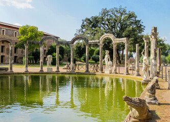 Villa Adriana, Italy. Ruins and archaeological remains of villa complex in Italy. Hadrian's Villa a...