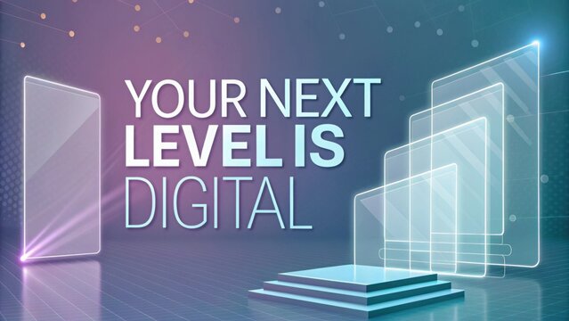 Abstract digital design with motivational text and floating panels - Powered by Adobe