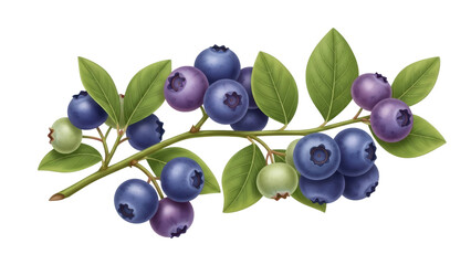 Fresh blueberry harvest organic farm digital illustration vibrant nature close-up view healthy living. Isolated on transparent background, png.