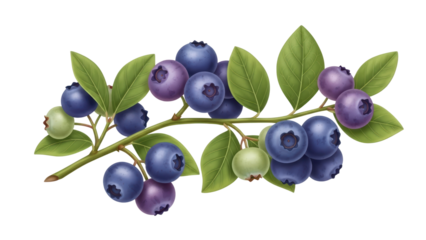 Fresh blueberry harvest organic farm digital illustration vibrant nature close-up view healthy living. Isolated on transparent background, png.