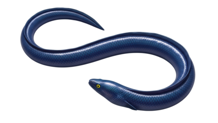 Eel swimming gracefully river habitat wildlife photography aquatic environment close-up view nature exploration. Isolated on transparent background, png.