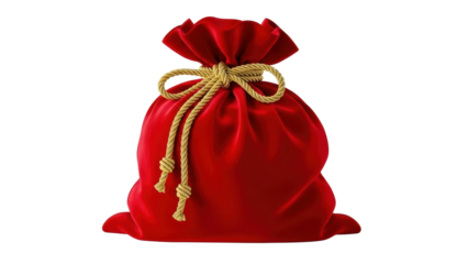 Festive red bag filled with surprises celebratory event home decor indoor setting close-up view holiday spirit. Isolated on transparent background, png.