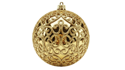 Golden christmas ornament close-up holiday decor indoor setting festive atmosphere decorative concept. Isolated on transparent background, png.