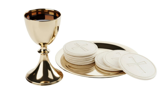 Communion ceremony elements church religious artifacts indoor close-up spiritual significance. Isolated on transparent background, png.