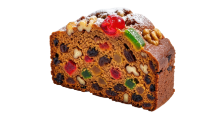 Baking traditional fruitcake recipe home kitchen food photography festive atmosphere close-up view. Isolated on transparent background, png.