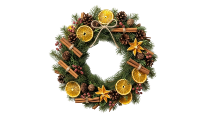 Festive holiday wreath decoration home digital image cozy atmosphere close-up seasonal cheer. Isolated on transparent background, png.
