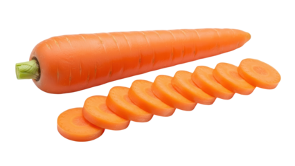 Slicing fresh carrot into rounds kitchen food photography bright lighting top-down view healthy snack concept. Isolated on transparent background, png.