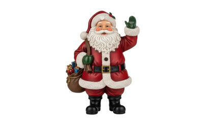 Fototapeta premium Festive santa claus figurine holiday display decorative art vibrant colors cheerful atmosphere. Isolated on transparent background, png.