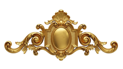 Elegant golden decorative frame design studio showcase artwork creative environment front view artistic concept. Isolated on transparent background, png.