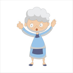 Shocked elderly woman raising both hands in surprise or panic