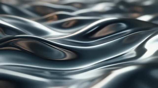 Abstract video of flowing metallic waves, mp4 video. AI