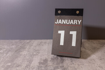 January 11 calendar date text on wooden blocks with blurred background park.