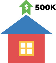 Real estate property value increasing to 500k dollars icon.