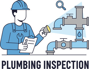 Professional plumber with clipboard and flashlight inspecting water pipes.