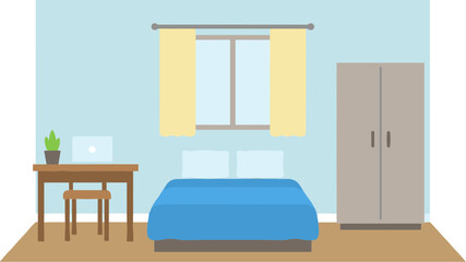 Simple and cozy bedroom interior with modern furniture illustration.