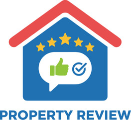 Property Review Icon with Five Star Rating and Thumbs Up.