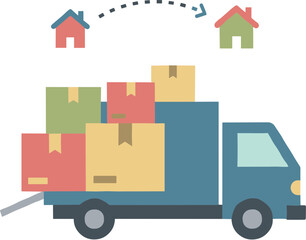 Moving truck loaded with cardboard boxes for relocation service.