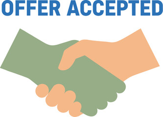 Offer Accepted text above a symbolic business handshake illustration.