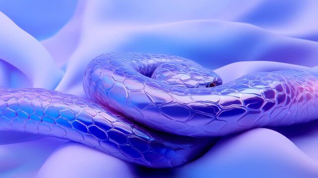 Abstract Render of a Luminescent Serpent Coiled Amidst Ethereal, Gradient Textures