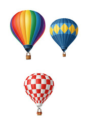 Fototapeta premium Three colorful hot air balloons isolated on transparent background on transparent background