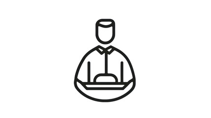 Outline illustration of a person holding a laptop computer against transparent background