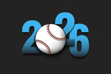 New Year numbers 2026 and baseball ball on an isolated background. Creative design pattern for greeting card, banner, poster, flyer, party invitation, calendar. Vector illustration