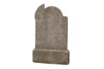 Weathered stone tombstone representing death, memorial, and loss, featuring blank space for text on a transparent background