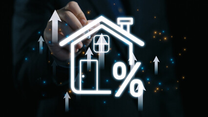 Real estate investment profit illustration showing rising house value, property return, and real...