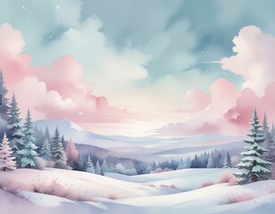 Abstract digital watercolor painting of dreamy pastel winter background texture