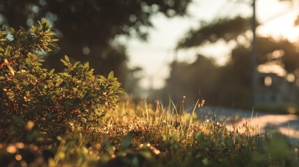 Serene Sunlight Filtering Through Lush Greenery Along a Rural Road