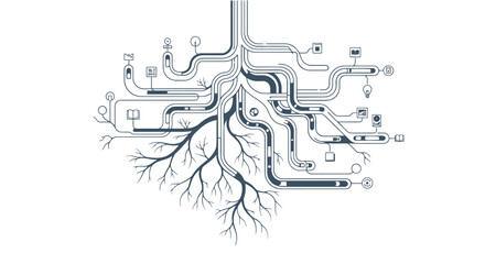 Digital Roots Circuit Board Network Connection Illustration.
