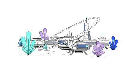 Futuristic Cityscape with Vibrant Crystal Formations and Advanced Architecture.