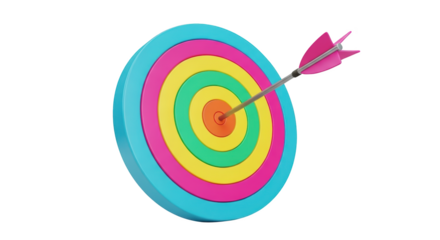 Colorful target with arrow in bullseye visualized beautifully showing target, arrow, bullseye with realistic texture and