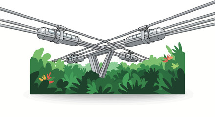 Industrial Power Lines Crossing Over Lush Green Foliage.