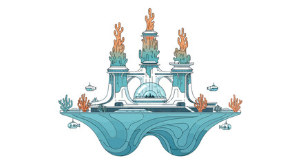 Intricate Fantasy Floating Island with Ornate Structures and Fiery Elements.