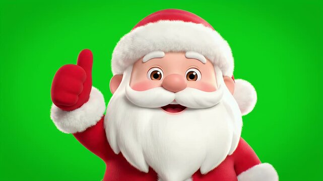 Santa Claus Waving and Giving Thumbs Up on Green Screen for Christmas and Holiday Greetings.