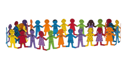 High quality image of diverse colorful paper people chain holding hands symbolizing unity and friendship representing