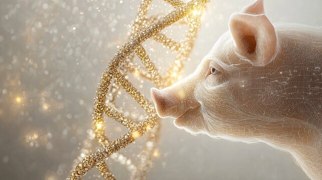 Pig and DNA, futuristic - Powered by Adobe