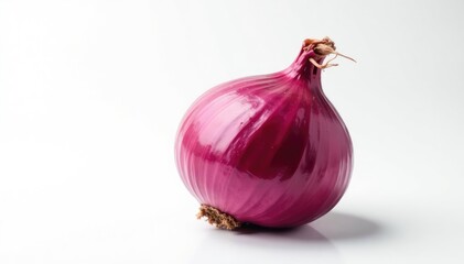 Perfectly centered red onion, sharp focus, white backdrop, still life, background, macro