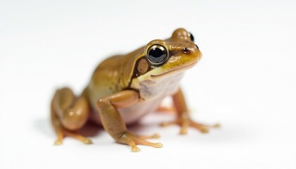 Obraz premium Small brown frog against pure white, smooth skin, minimal background, macro, isolated