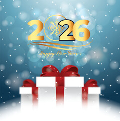 2026 Happy New Year Winter Snow Gift Background