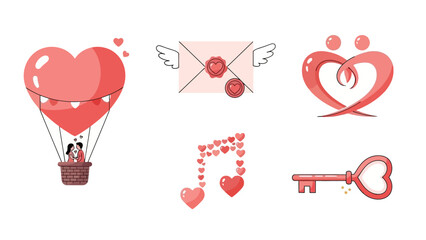 Romantic Valentine's Day Icons Collection with Hearts and Couples Keywords: valentine, love, heart, romance, couple, hot air
