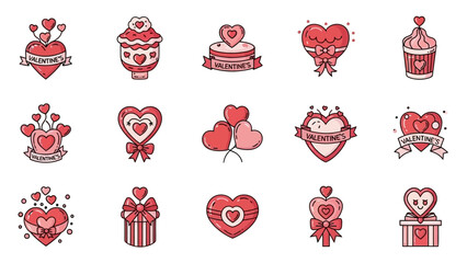 Valentine's Day Heart Icons with Ribbons and Cupcakes Keywords: valentine's day, love, heart, icon, collection, gift, romance