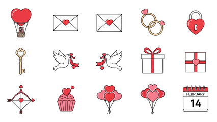 Valentine's Day Icons Collection With Hearts Balloons Gifts And Love Symbols Keywords: valentine, love, heart, romance, cupid