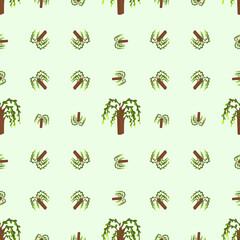 Stylized Weeping Willow Tree Seamless Pattern