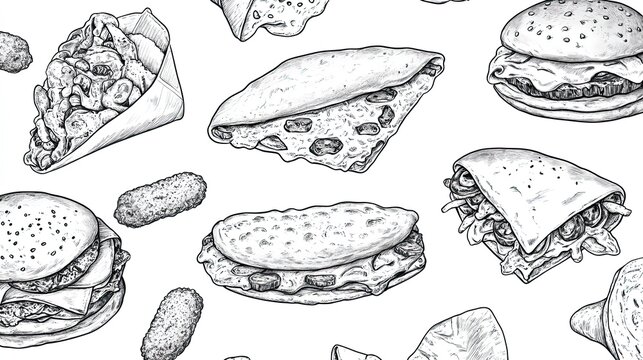 Various hand-drawn fast food illustrations