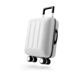 Vector 3D realistic white travel suitcase, cabin luggage. 3D realistic icon, travel concept. Vector illustration