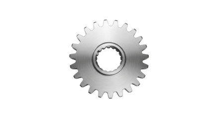 High quality image of metallic gear isolated on white background representing gear, cog, metal suitable for